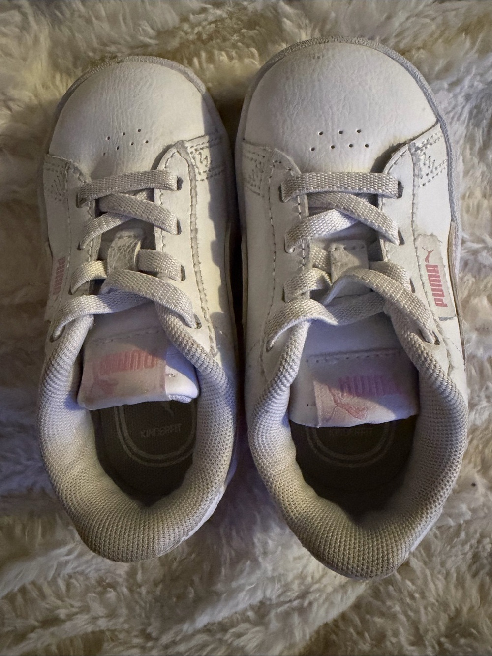 Puma Kids White Sneakers with Pink Accent